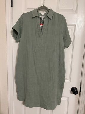 Three Dots Sage Green Short-Sleeve Polo Dress